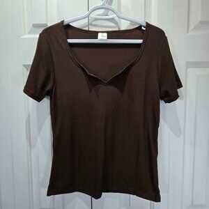 New Women’s Brown Ribbed Casual Top – Size Large